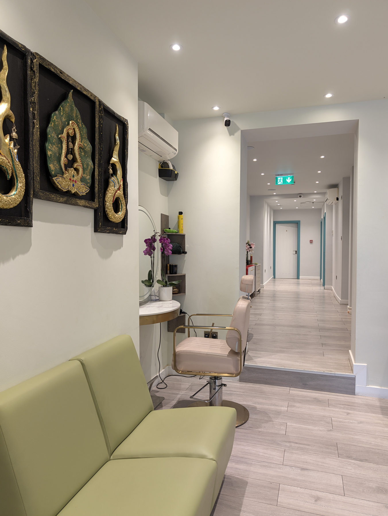 Reception seating and the corridor to the treatment rooms